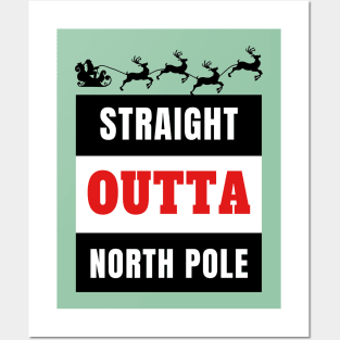 Straight Outta North Pole Santa Riding A Sled Silhouette Gift Posters and Art